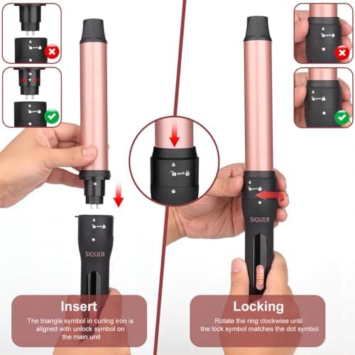SIQUER 3-in-1 Curling Wand Set - 3 Interchangeable Beach Waves for Women (Rose, Black)