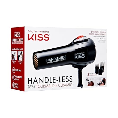 KISS Ceramic Tourmaline Hair Dryer, Cool Touch Nozzle, 450°F, 3 Styling Attachments