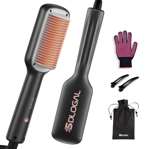 SDLOGAL Hair Straightener Brush, 5 Temperature Settings, Fast Heat, Salon-Style, Dual Voltage Travel Friendly