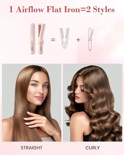 Ufree Airflow Curling Iron, 360° Cool 2-in-1 Flat Iron, 1.25" Wand, 5 Temps for All Hair Types, Gifts for Women, Anti-Sc