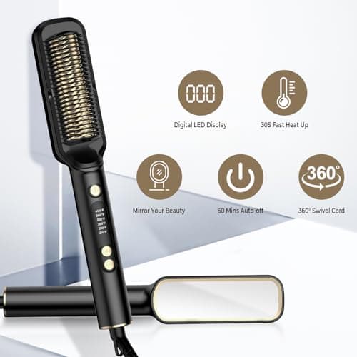 Ceramic Coated Hair Straightener with Brush, 6 Temp Settings 210-400°F Fast Heat Travel Curryeurs