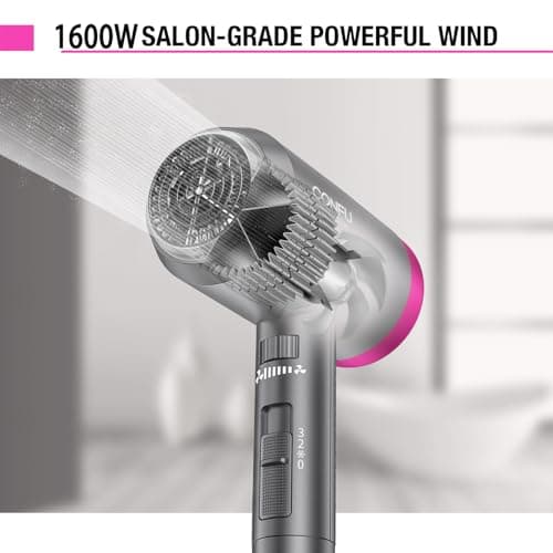 CONFU Ionic 1600W Portable Hairdryer, Fast Drying with 3 Heat Settings