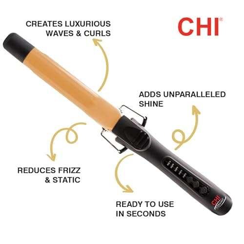 CHI Ceramic Curling Iron for Smooth & Shiny Curls, Adjustable Temp, 1" Barrel, Black