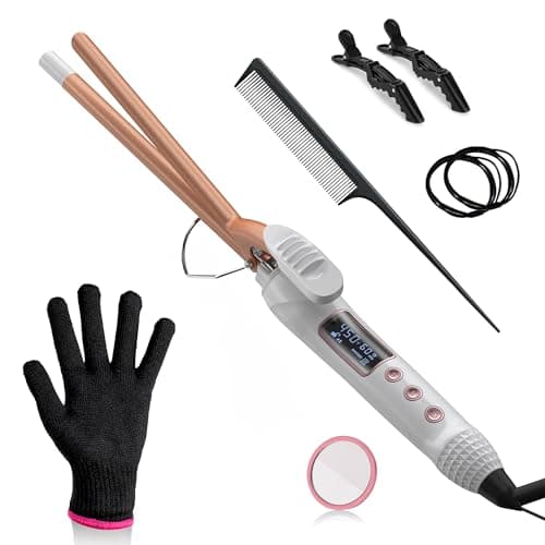 9mm Ceramic Curling Iron for Medium & Long Hair with Adjustable Temp & Heat Glove
