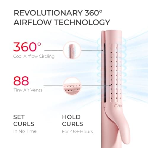 TYMO 360° Cool Air Curling Iron, 1.25 Inch Wand, 5 Temps, Pink