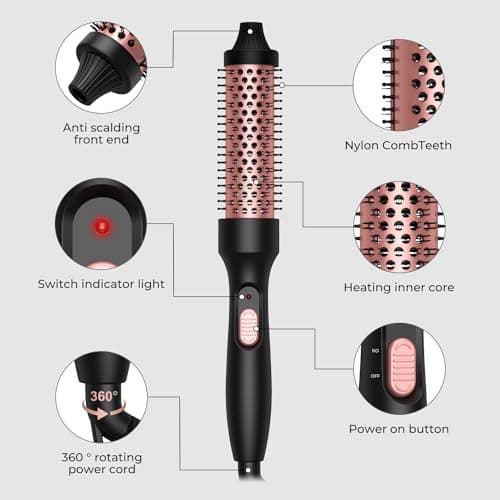 Thermal Brush for Travel, Ionic Curling Iron Brush, Volumizing Ceramic Tourmaline Curling Iron
