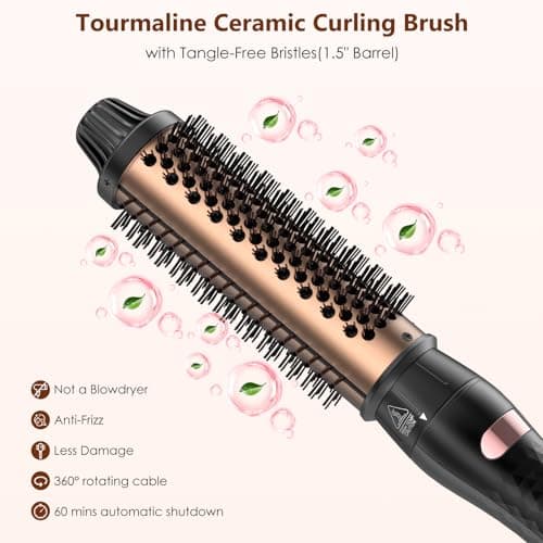 Rose Gold 1.5 Inch Detachable Ion Ceramic Thermal Hair Brush for Straightening & Curling