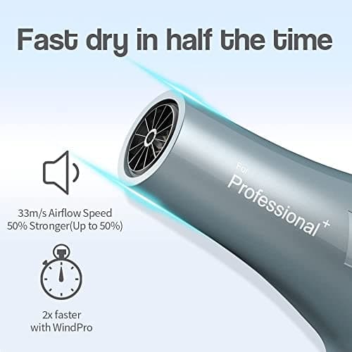 Ionic Salon Professional Blow Dryer, Fast & Quiet AC Motor, 2 Speed, 3 Heat Settings, Cool Shot, with Diffuser & Nozzle-