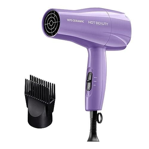 1875 Ceramic Hair Dryer, Fast & Powerful Drying, Multi-Setting, Detangler Included (Purple)