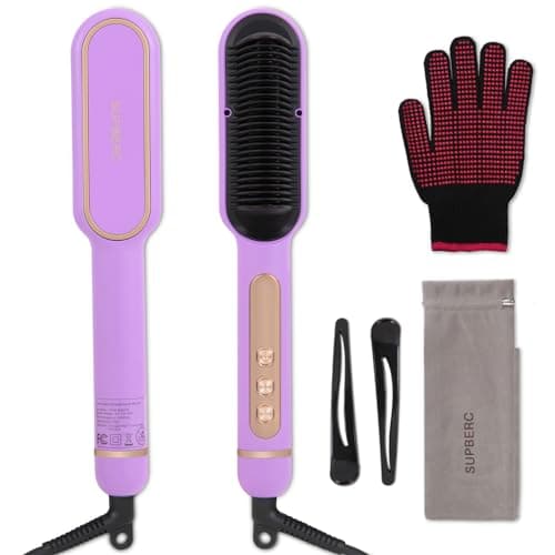 Negative Ionic Pink Hair Straightener Brush, 9 Temp Settings, LED Display