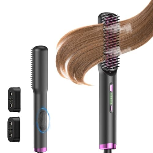 2 in 1 Steam Hair Straightener Brush, Ionic Heat, Essental Oils, Fast Heat-Up, Portable, 20Min Auto Off