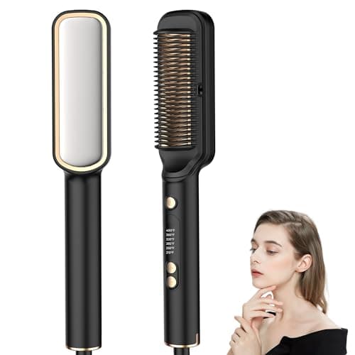 Ceramic Coated Hair Straightener with Brush, 6 Temp Settings 210-400°F Fast Heat Travel Curryeurs