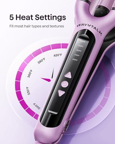 WavyTalk Beachy Waver Curling Iron, 3 Barrel Ceramic Wand, Adjustable Temp, Easy Waves, Dual Voltage, Pink