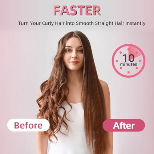 Ionic Ceramic Hair Straightener Brush, Anti-Scald Fast Heating for Women