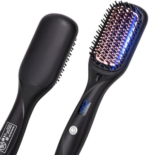 Ceramic Ionic Straightener Comb - Less Frizz & Fast Heating | 2-in-1 Flat Iron Brush | Black