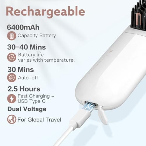 Webeauty Cordless Hair Straightener Brush - 200M Negative Ions, Fast Heating, Dual Voltage USB Rechargeable