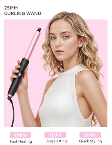 LANDOT 5-in-1 Curling Iron Set: 1.5" Thermal Brush & Ceramic Wands for Lasting Curls