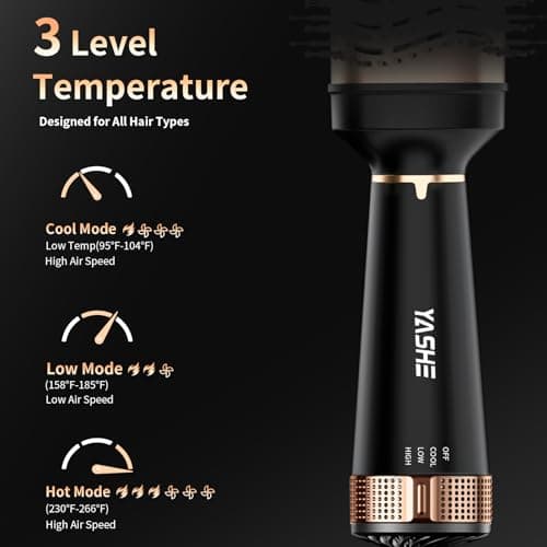 Ionic Hair Dryer Brush, Oval Titanium Barrel, 4 in 1 Drying, Straightening, Curling, Volumizing, Black