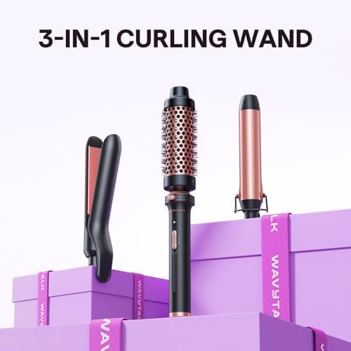 WavyTalk 3-in-1 Curling Wand Set: Multi-Curl, Flat Iron & Heated Brush, 1.25" Barrel