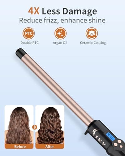 Dual Voltage 3/4 Inch Curling Iron for Short & Long Hair with Adjustable Temp & Tourmaline Ceramic