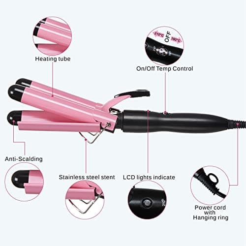TOP4EVER 1-inch Curling Iron for Beach Waves, 2 Temperature Settings, Pink