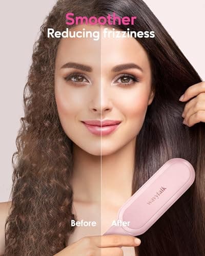 Wavytalk Sleek Ionic Straightening Brush, 6 Temp Adjust, Anti-Scald Ceramic, Fast Heat, Dual Voltage, Pink