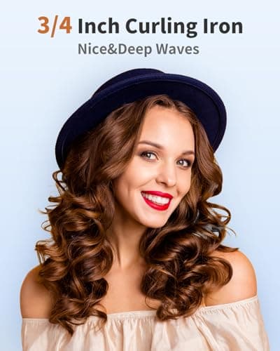 Dual Voltage 3/4 Inch Curling Iron for Short & Long Hair with Adjustable Temp & Tourmaline Ceramic