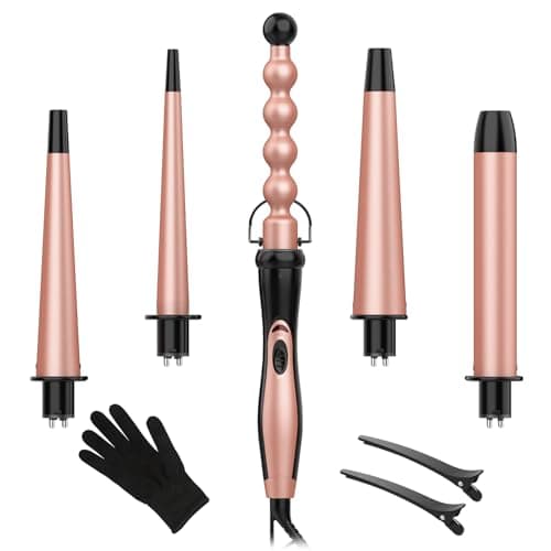 BESTOPE PRO 6-in-1 Long Barrel Curling Wand Set - Ceramic, 0.35"-1.25" Barrels, Black