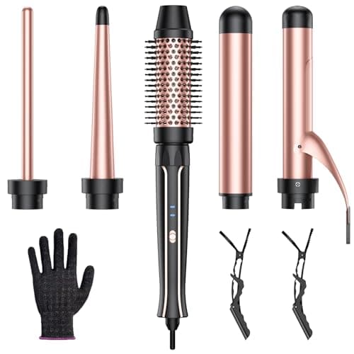 5-in-1 Instant Heat Curling Iron Set with Brush & Gloves