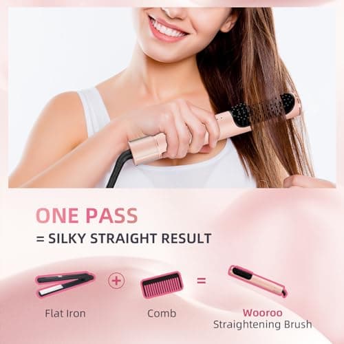 Ionic Ceramic Hair Straightener Brush, Anti-Scald Fast Heating for Women