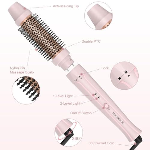 Thermal Heated 1.5 Inch Round Curling Iron, Anti-Scald Bristles, Instant Heat, Dual Voltage, Professional Travel
