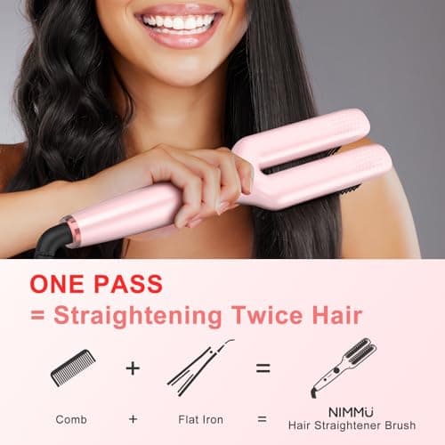 Nimmu Pink Ceramic Straightener Brush 5 Temp Home Salon Flat Iron