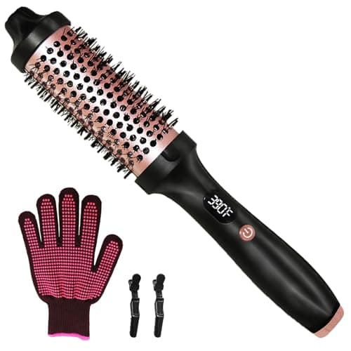 FOTN Rose Gold 1.5 Inch Ceramic Thermal Curling Brush, 5 Temp Settings, Negative Ion Tech
