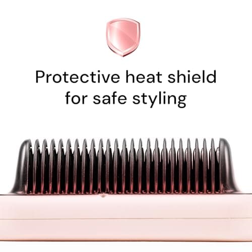 L'ANGE HAIR Smooth-It 2-in-1 Digital Straightening Comb | Curved Heat Shield | Blush
