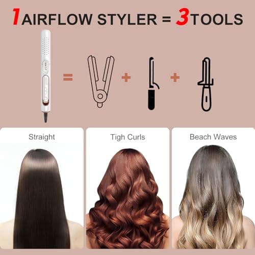 2-in-1 Dual Voltage Curling Iron and Hair Straightener for Travel with Cooling Air