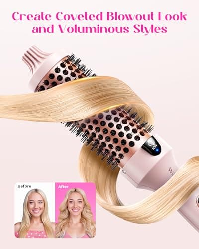 Wavytalk Pink Sakura 1.5 inch Heated Round Brush, Dual Voltage, Blowout Boost