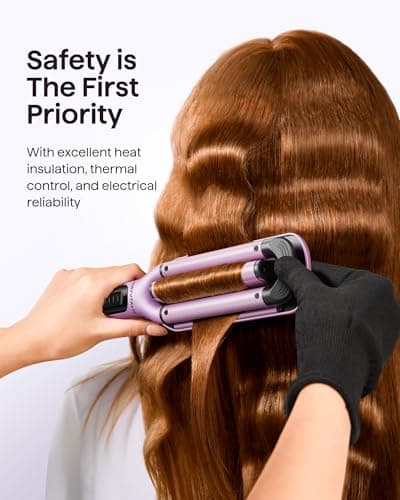 WavyTalk Beachy Waver Curling Iron, 3 Barrel Ceramic Wand, Adjustable Temp, Easy Waves, Dual Voltage, Pink