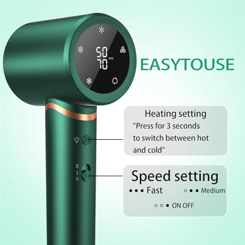 High-Speed Brushless 110000 RPM Negative Ionic Hair Dryer - Fast, Quiet, 3 Heat Speeds, Cold Air, Green