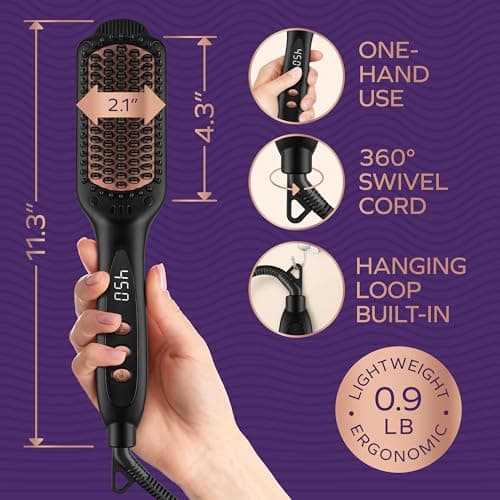 Professional Dual Voltage Hair Straightener Brush, Anti-Frizz Straightening Comb for Women