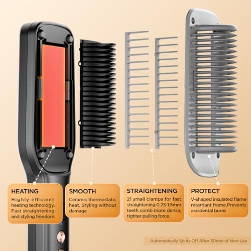 Gundown Gunmetal Gray 2-in-1 Flat Iron & Comb, 30s Heat, 5 Temp Settings