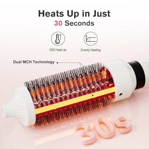 K&K 3-in-1 Thermal Brush Set: Ceramic Hot Brush & Curling Wand for All Hair Types