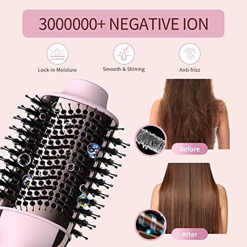 4-in-1 Hair Dryer Brush Straightener with Negative Ion Ceramic Barrel Anti-Frizz