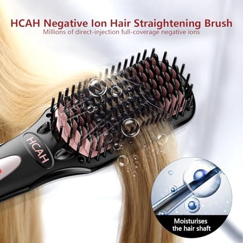 28 Temperature Settings ceramic straightener brush for fine hair, frizz-free & included glove