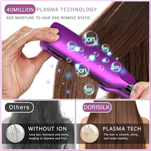 DORISILK Plasma Hair Straightener, 500 Degree Ceramic, 2-in-1 Straightener & Curler (Purple)