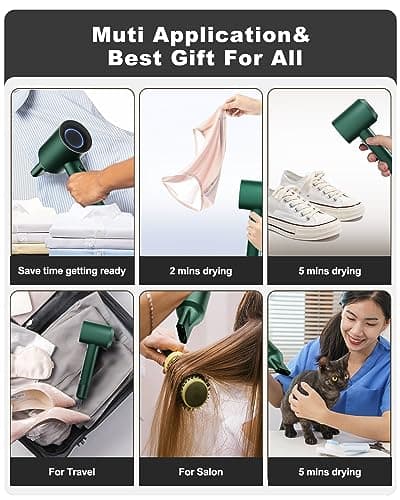 7MAGIC 1400W Ionic Fast Dryer, 110,000RPM Motor, Tri-Colour LED, Magnetic Nozzle, Green