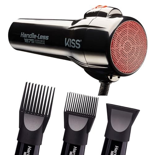 KISS Ceramic Tourmaline Hair Dryer, Cool Touch Nozzle, 450°F, 3 Styling Attachments