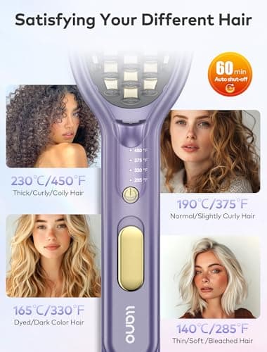 Ionic Ceramic Hair Straightener Brush, Anti-Frizz 2-in-1 Straightener/Curler with Clamp Holder (Purple)