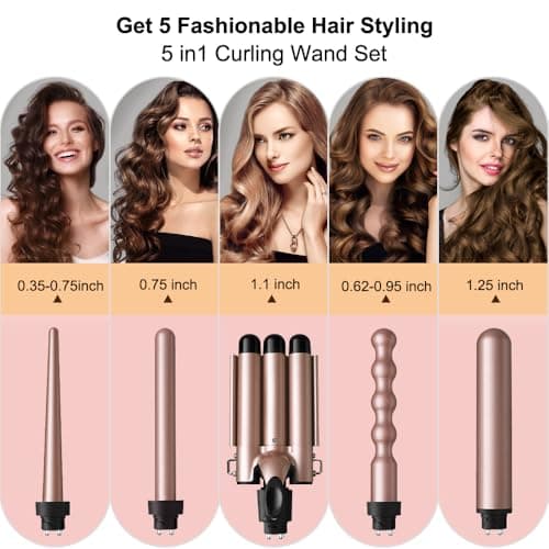 5-in-1 Curling Iron Set with 3 Barrel Wand & 4 Ceramic Wandotions