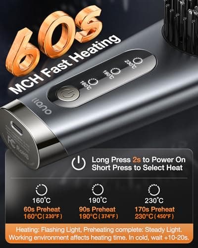 2024 Upgraded 6400 mAh USB Rechargeable Llano Portable Hair Straightener Brush