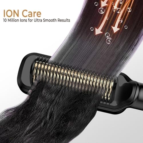 Ceramic Coated Hair Straightener with Brush, 6 Temp Settings 210-400°F Fast Heat Travel Curryeurs